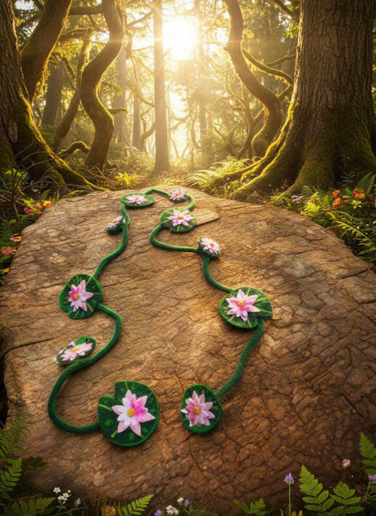 A 3 metre long hand felted Lilly garland