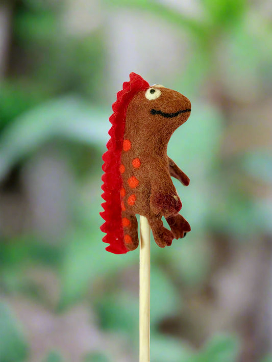 Dino 3d red brown finger puppet