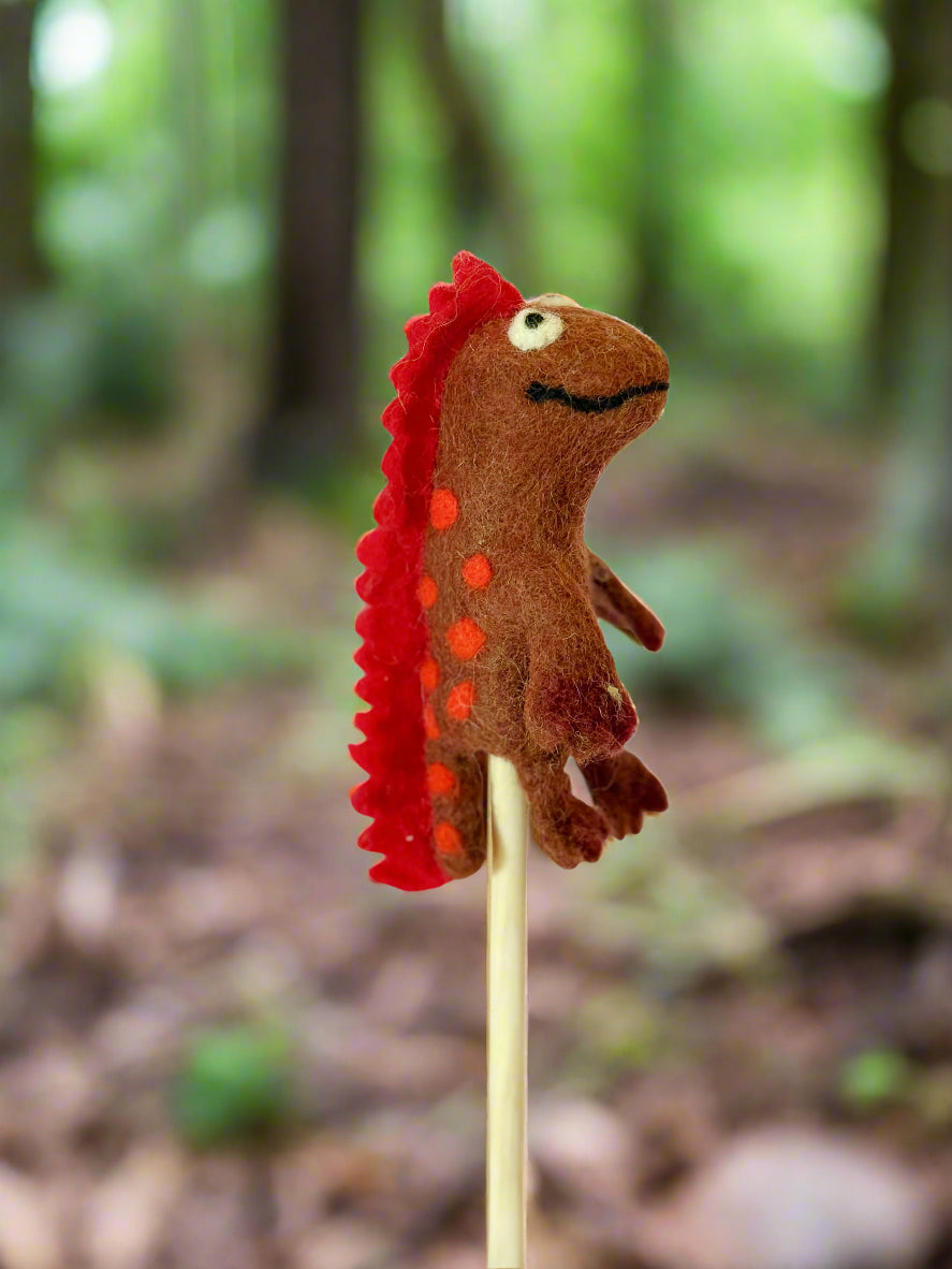 Dino 3d red brown finger puppet
