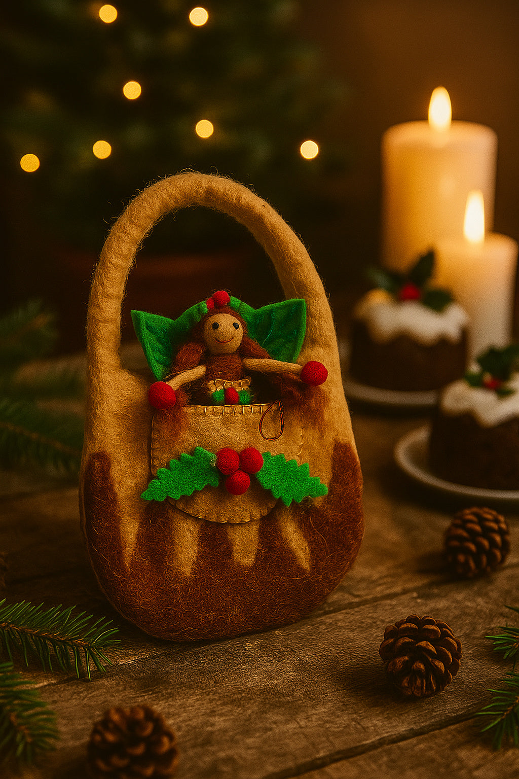 Plum pudding bag with faery