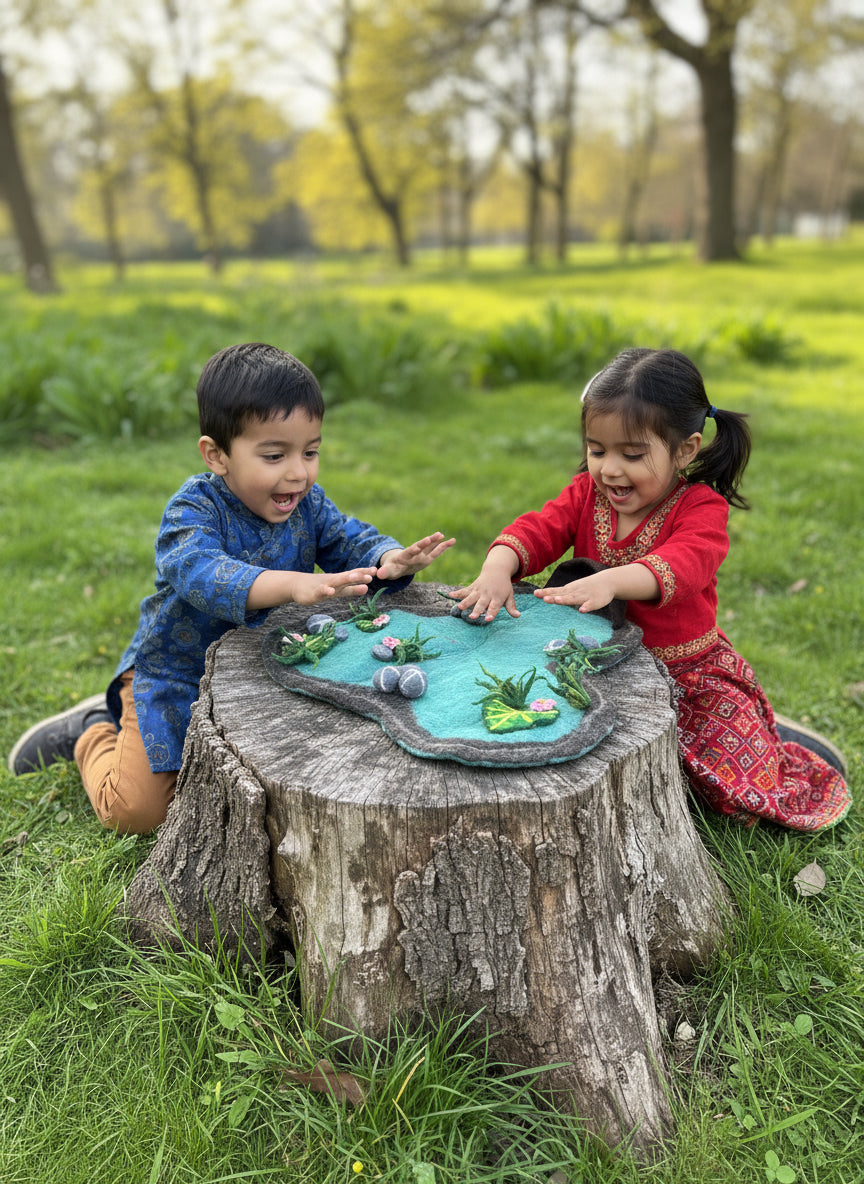 A hand feted lotus pond play scape aprox 60cm wide