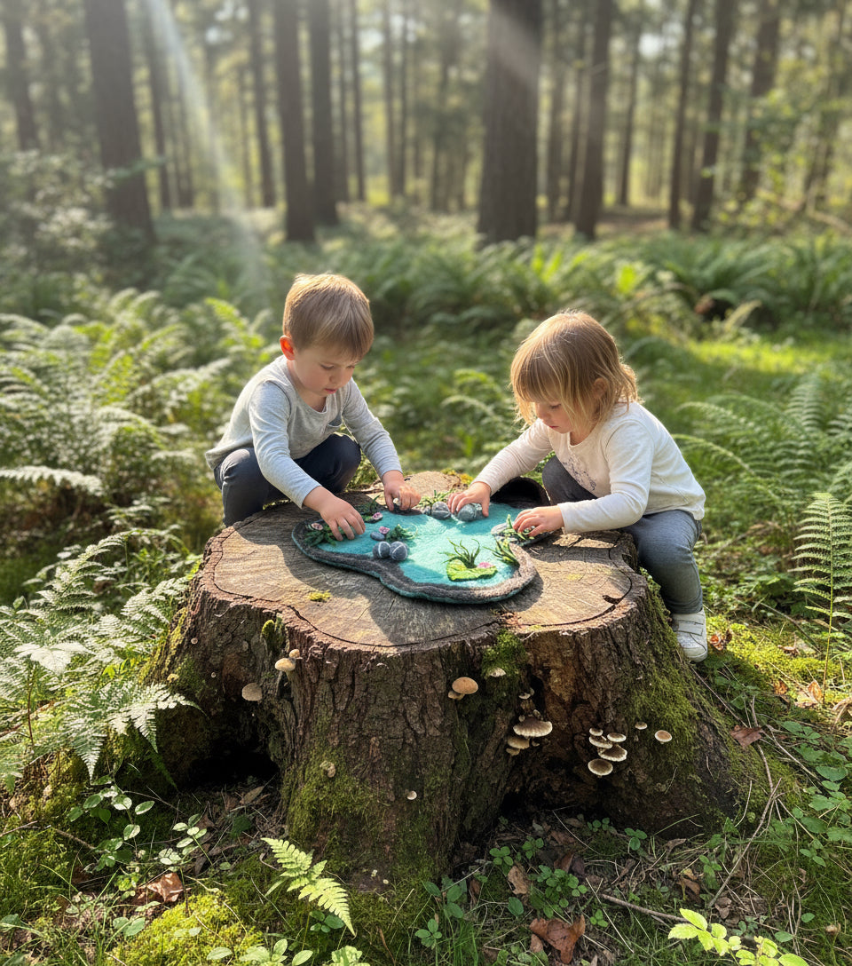 A 60cm wide hand felted lotus pond play scape
